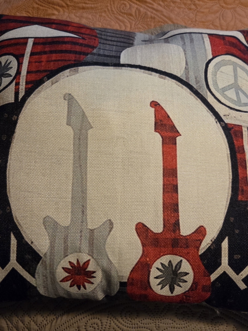 3 Pack Music-Inspired Red and Gray Guitar Tapestry Pillows